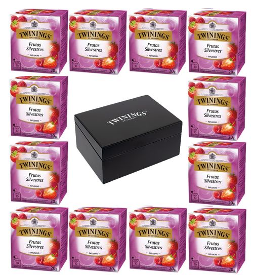 Kit Chá Twinings Misto Frutas Silvestres 20g - 12 unidades + Caixa de madeira Preta