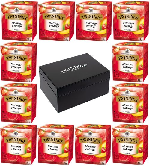 Kit Chá Twinings Morango e Manga 15g - 12 unidades + Caixa de madeira Preta