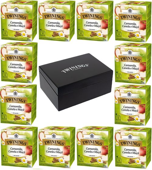 Kit Chá Twinings Misto Camomila, Canela e Maçã 15g - 12 unidades + Caixa de madeira Preta