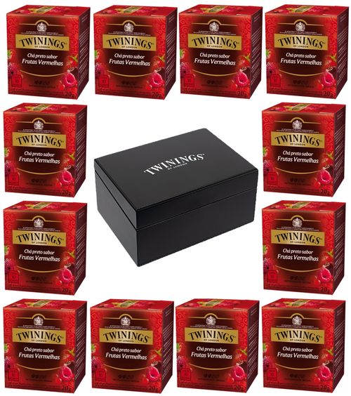 Kit Chá Twinings Preto Frutas Vermelhas 20g - 12 unidades + Caixa de madeira Preta