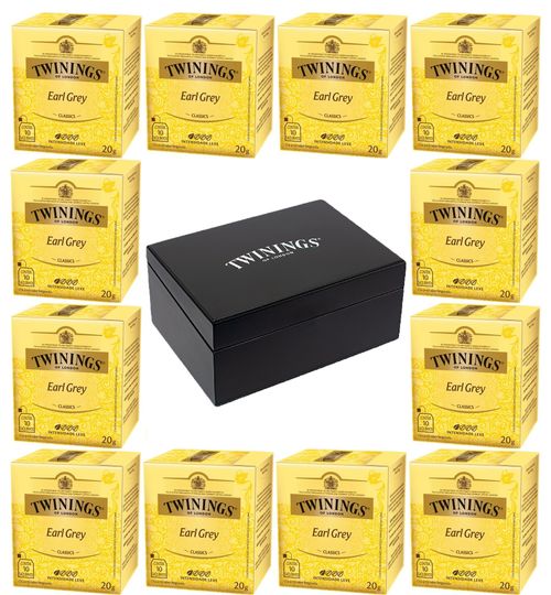 Kit Chá Twinings Preto Earl grey 20g - 12 unidades + Caixa de madeira Preta