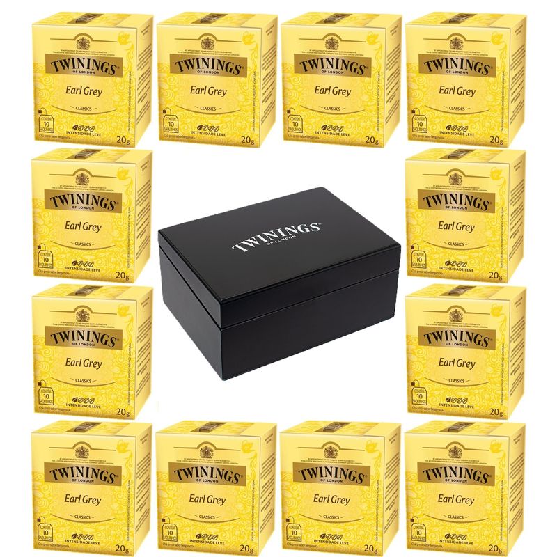 Kit Cha Twinings Preto Earl grey 20g - 12 unidades + Caixa de madeira Preta
