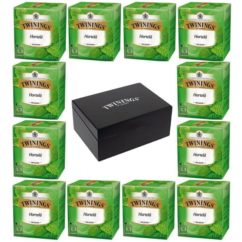 Kit Cha Twinings Hortela 17,5g - 12 Unidades + Caixa de madeira Preta