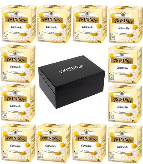 Kit Chá Twinings Camomila 10g - 12 unidades + Caixa de madeira Preta