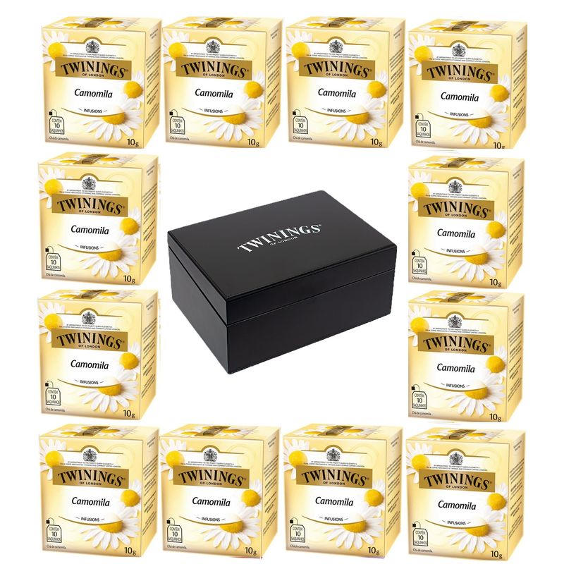 Kit Cha Twinings Camomila 10g - 12 unidades + Caixa de madeira Preta